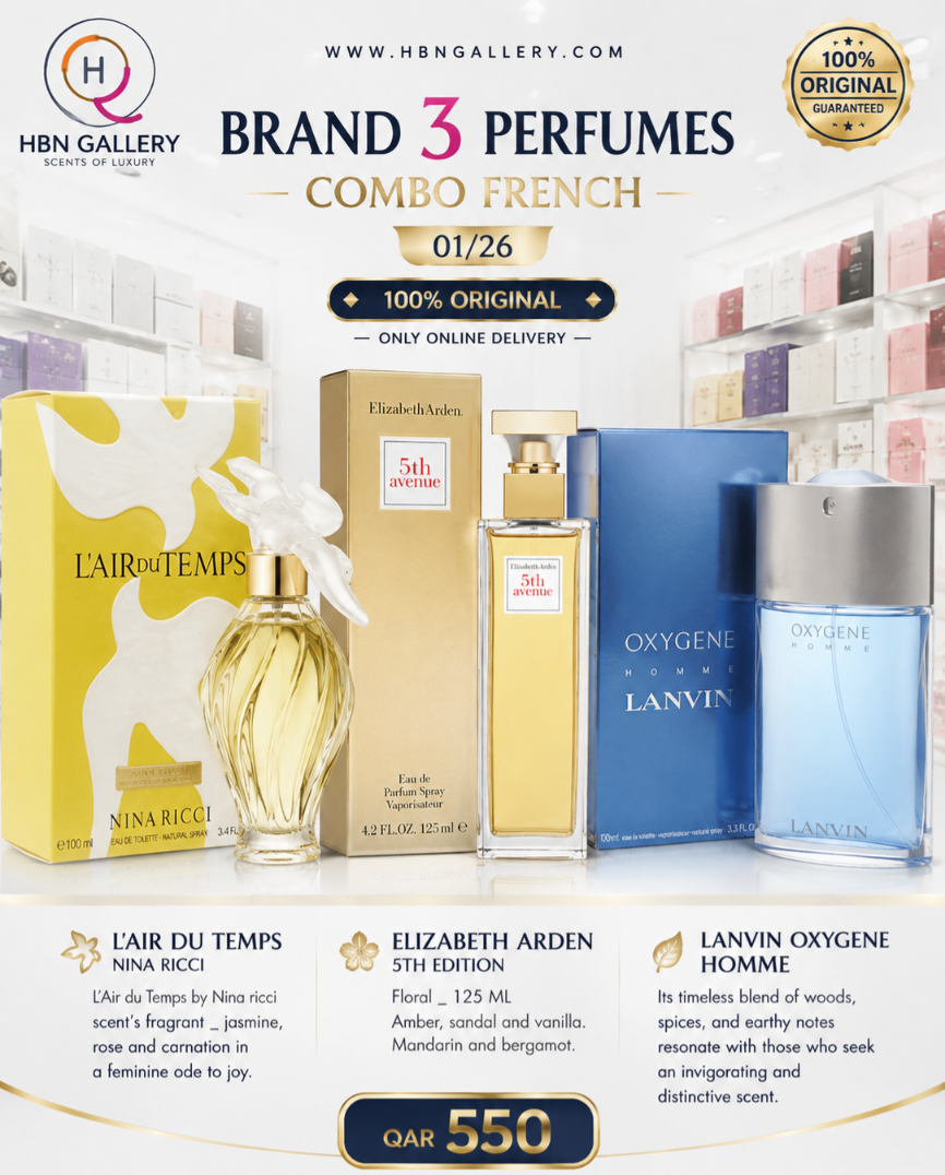 Brand 3 perfumes combo 01/26_ Lair du temps nina ricci _Elizabeth arden 5th edition_ Oxygen homme lanvin